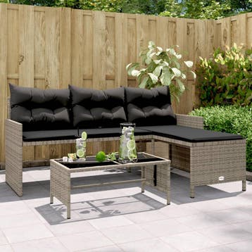 vidaXL Tuinbank met tafel en kussens L-vormig poly rattan, Verzenden, Nieuw