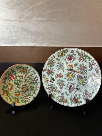 Chinees porseleinen bord, Famille Rose-decoratie, vogels en