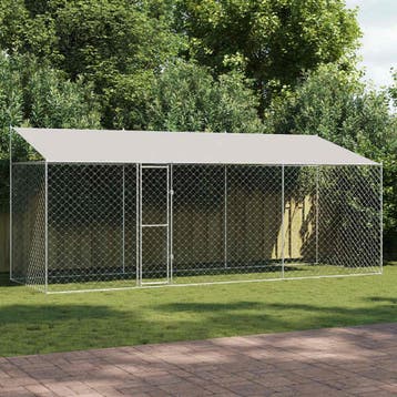 vidaXL Hondenkooi met Dak Zilver 600 x 200 x 256 cm Staal en, Verzenden, Nieuw
