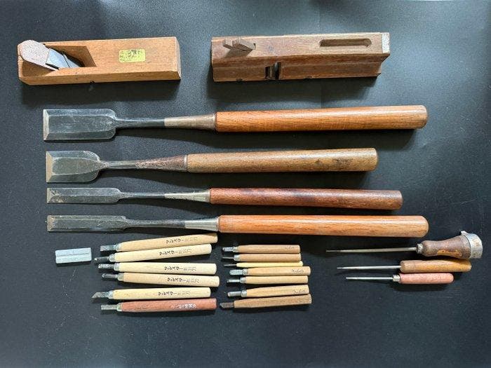 Werkgereedschap Vintage - Japanse houtsnijgereedschappen, Antiek en Kunst, Antiek | Wandborden en Tegels