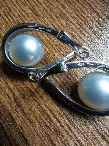 Damiani - Oorbellen Platina Parel - Diamant, Nieuw