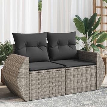 vidaXL Tuinbank 2-zits met kussens poly rattan grijs, Tuin en Terras, Verzenden, Nieuw