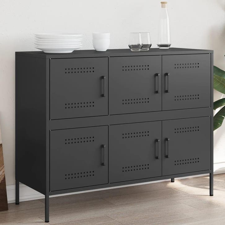 vidaXL Dressoir 100,5x39x79 cm staal zwart, Huis en Inrichting, Kasten | Dressoirs, 25 tot 50 cm, Nieuw, 100 tot 150 cm, Metaal