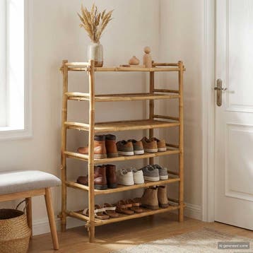 vidaXL Schoenenrek met plank Naturel 6-laags Bamboe, Huis en Inrichting, Verzenden, Nieuw