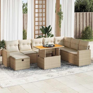 vidaXL 9-delige Loungeset met kussens poly rattan acacia, Verzenden, Nieuw, Loungeset