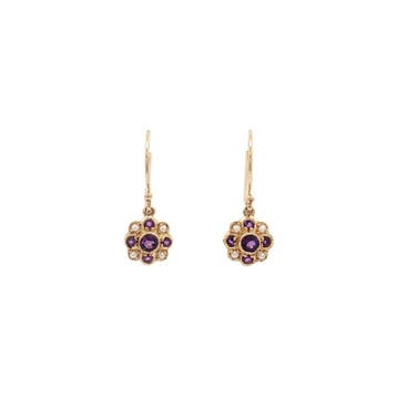 Gouden oorbellen met amethist en parel 14 kt, Sieraden, Tassen en Uiterlijk, Oorbellen, Ophalen of Verzenden, Nieuw