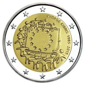 Cyprus 2 Euro Europese Vlag 2015, Postzegels en Munten, Munten | Europa | Euromunten, Verzenden