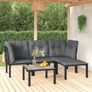 vidaXL 5-delige Loungeset poly rattan zwart en grijs, Tuin en Terras, Verzenden, Nieuw, Rvs, Loungeset