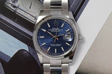 Rolex Datejust 36 126200 Blauwe Fluted Motif 2021 Full Set, Staal, Gebruikt, Polshorloge, Ophalen of Verzenden