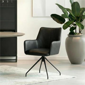 Leren eetkamerstoel Wave - Granada Black (zwart) - Spinpoot, Bohemian, Eigentijds, Industrieel, Modern, Scandinavisch, Zwart, Nieuw