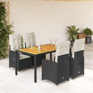 vidaXL 5-delige Bistroset met kussens poly rattan zwart, Tuin en Terras, Verzenden, Nieuw, 4 zitplaatsen