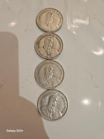 Zwitserland. 5 Francs 1949,1951 1952 fecha clave 1954, Postzegels en Munten
