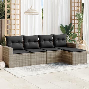 vidaXL 5-delige Loungeset met kussens poly rattan lichtgrijs, Verzenden, Nieuw, Loungeset
