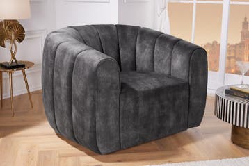 Draaibare design fauteuil BABYLON donkergrijs fluwelen, Ophalen of Verzenden, Nieuw