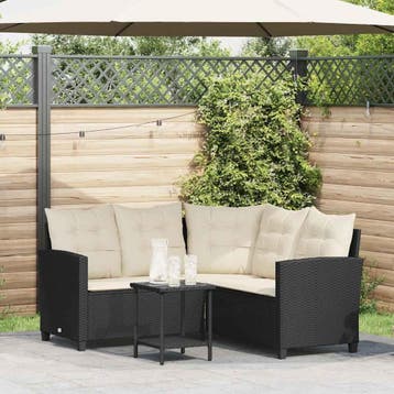 vidaXL Tuinbank met tafel en kussens L-vormig zwart, Tuin en Terras, Tuinsets en Loungesets, Verzenden, Nieuw