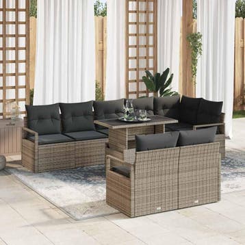 vidaXL Tuin Sofa Set 9 st Grijs Poly riet, Verzenden, Nieuw, Meer dan 8 zitplaatsen