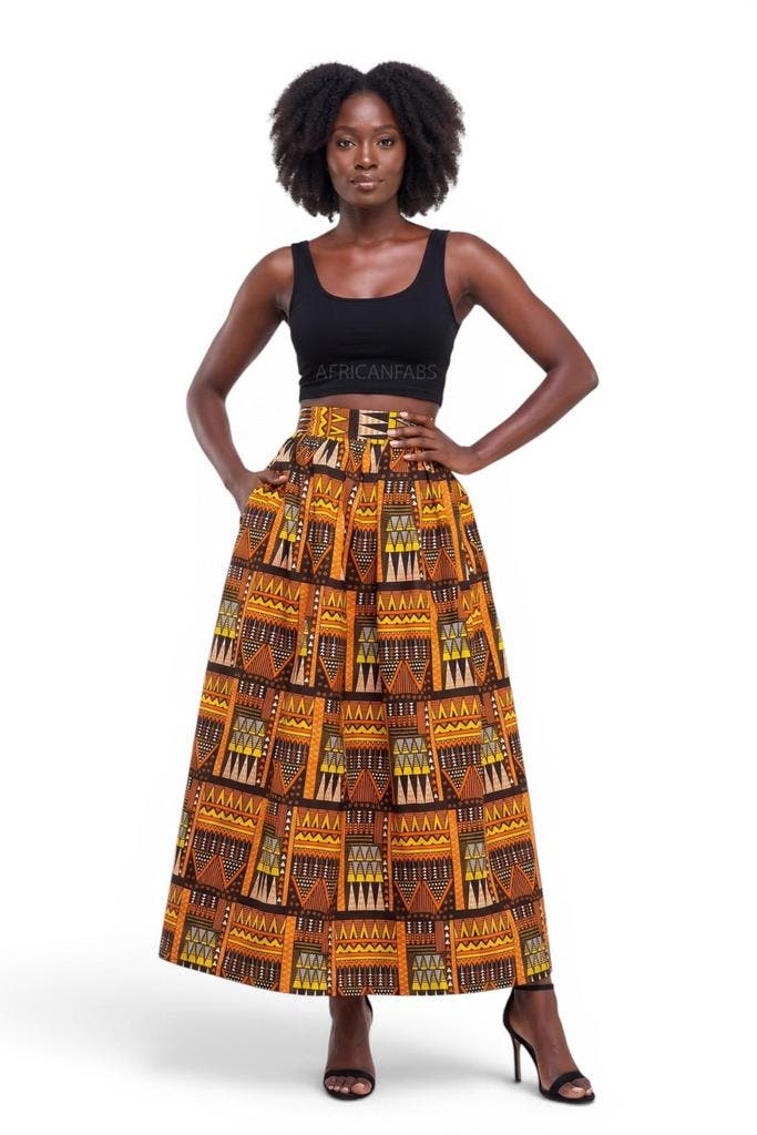 Afrikaanse print maxi rok - Verstelbare split - Oranje Bruin, Kleding | Dames, Rokken, Nieuw, Ophalen of Verzenden