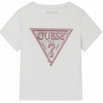 Guess meisjes en baby tshirt wit roze guess logo - 140, Ophalen of Verzenden, Nieuw