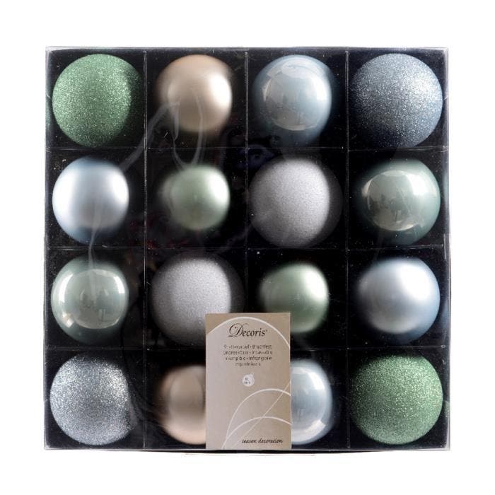 kerstbal (6cm) set van 16 groen,wit,zilver, Diversen, Kerst, Verzenden