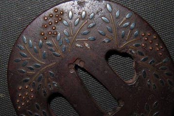 Katana - gesmeed ijzer - C6-15 Trees and Shrubs Tsuba -
