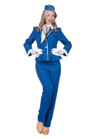 Stewardess kostuum Dames Blauw Premium 4-delig, Kleding | Dames, Carnavalskleding en Feestkleding, Ophalen of Verzenden, Nieuw