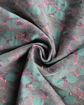 Jacquard Blad Natuur Turquoise/Roze, Nieuw, Roze