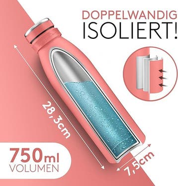 Waterfles rvs Rose Vezato 750 ml, Ophalen of Verzenden, Nieuw
