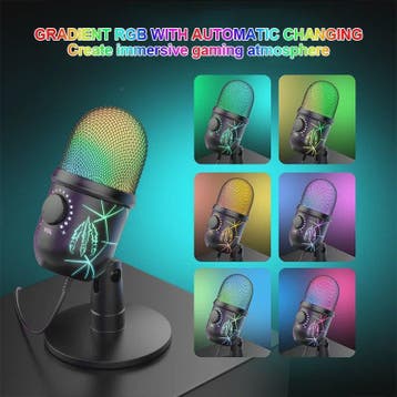 USB Condenser Microfoon met RGB Verlichting - Gaming, Stream, Verzenden, Nieuw
