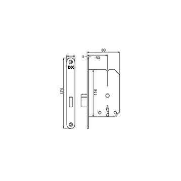 Kastslot incl. 2 sleutels met zwarte voorplaat 20x174 mm., Verzenden, Nieuw