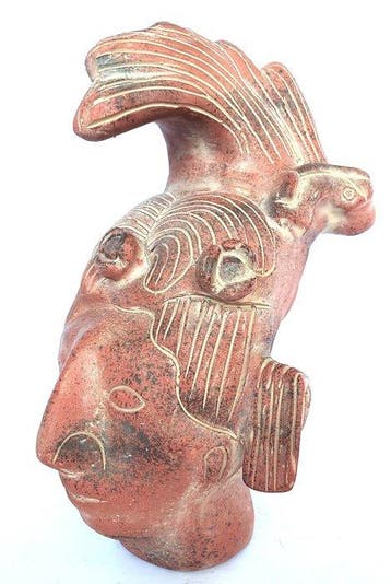 Terracotta Mayaans borstbeeld, ambachtelijk vervaardigd,, Antiek en Kunst
