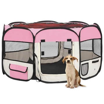vidaXL Hondenren inklapbaar met draagtas 125x125x61 cm roze, Verzenden, Nieuw