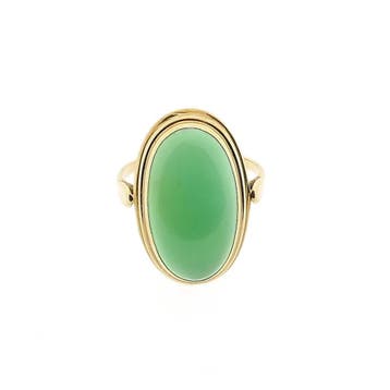 Gouden ring met jade; 14 karaat; ringmaat 17,75, Gebruikt, Ophalen of Verzenden, 17 tot 18, Met edelsteen