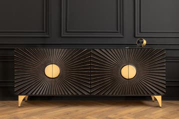 Massief dressoir SOLARIS 180 cm zwartgoud mangohout, Ophalen of Verzenden, Nieuw