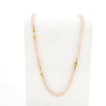 Rozenkwarts kralenketting met gouden sierslot, Sieraden, Tassen en Uiterlijk, Kettingen, Gebruikt, Ophalen of Verzenden, Roze