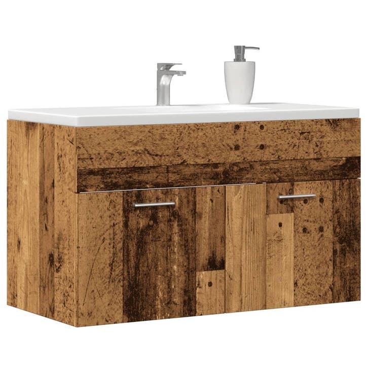 vidaXL Wastafelkast 80x38,5x46 cm bewerkt hout oud, Huis en Inrichting, Badkamer | Badkamermeubels, Wastafelkast, Nieuw, Minder dan 100 cm