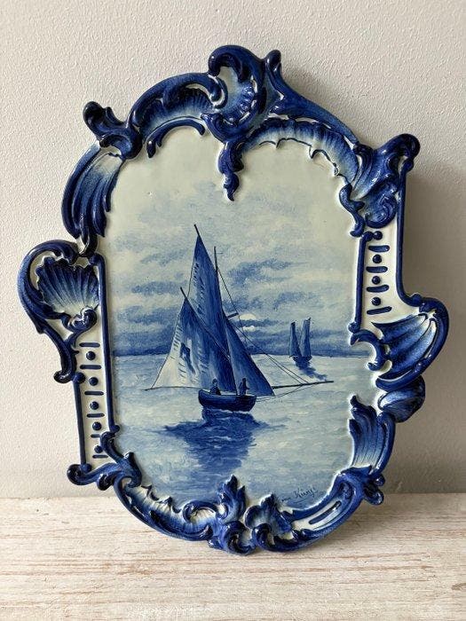 Kunji - Wandbord - Maritim - Keramiek - Schepen op zee -, Antiek en Kunst, Antiek | Glas en Kristal