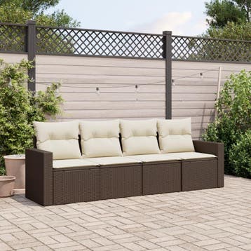 vidaXL 4-delige Loungeset met kussens poly rattan bruin, Verzenden, Nieuw, Loungeset