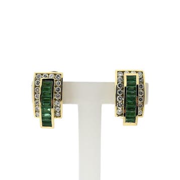 Gouden oorstekers met smaragd en diamanten; 1,92 ct., Sieraden, Tassen en Uiterlijk, Oorbellen, Gebruikt, Ophalen of Verzenden