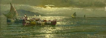 Remo Testa (XX) - Pescatori allimbrunire, Antiek en Kunst
