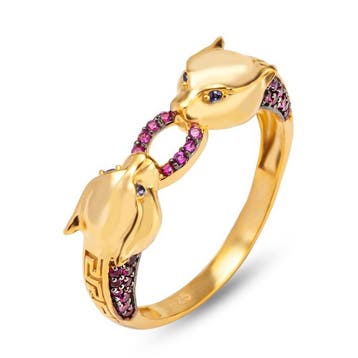 Zonder minimumprijs - Ring 18k goudverguld, Zilver Robijn -, Nieuw