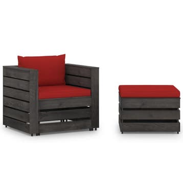 vidaXL 2-delige Loungeset met kussens grijs geïmpregneerd, 2 zitplaatsen, Verzenden, Nieuw, Loungeset