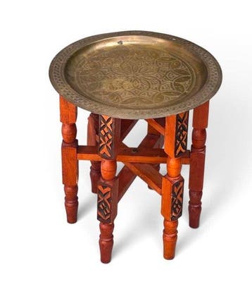 Bijzettafel - Messing, Hout - Antieke vouwtafel
