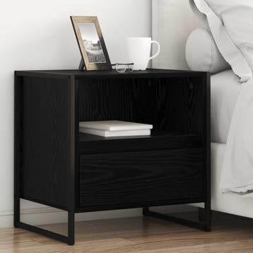 vidaXL Nachtkastje Zwart Eiken 50 x 39,5 x 50 cm Bewerkt, Minder dan 45 cm, Verzenden, Nieuw, Minder dan 55 cm
