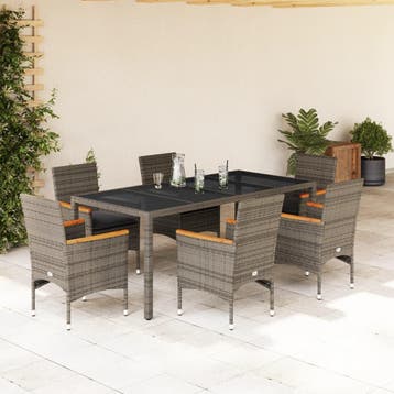 vidaXL 7-delige Tuinset met kussens poly rattan en glas, Verzenden, Nieuw, 6 zitplaatsen, Tuinset