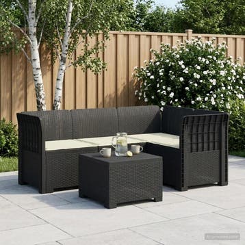 vidaXL 4-Persoons Tuinbank met Kussens Rieten Look PP, Verzenden, Nieuw