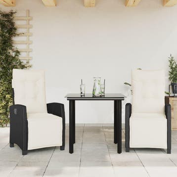 vidaXL 3-delige Tuinset met kussens poly rattan zwart, Verzenden, Nieuw, 2 zitplaatsen, Tuinset