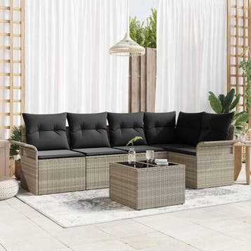 vidaXL Tuin Sofa Set 6 st Grijs poly rattan, Verzenden, Nieuw, Rotan, 6 zitplaatsen