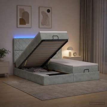 vidaXL Ottoman Bed met Matrassen en LED Lichtgrijs 160 x 200, Verzenden, Nieuw, Tweepersoons, Stof