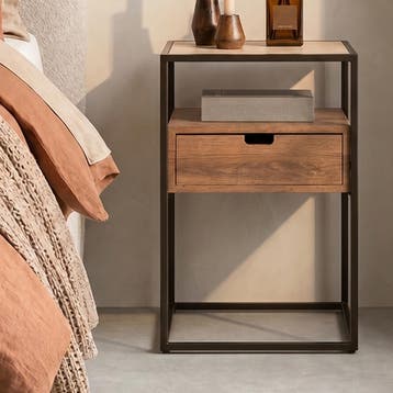 *WOONWINKEL* Nachtkastje Eiken Met Travertinblad, Huis en Inrichting, Slaapkamer | Nachtkastjes, Verzenden, Nieuw