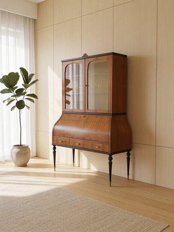 Credenza - Hout, Palissander, Messing, Glas, Antiek en Kunst
